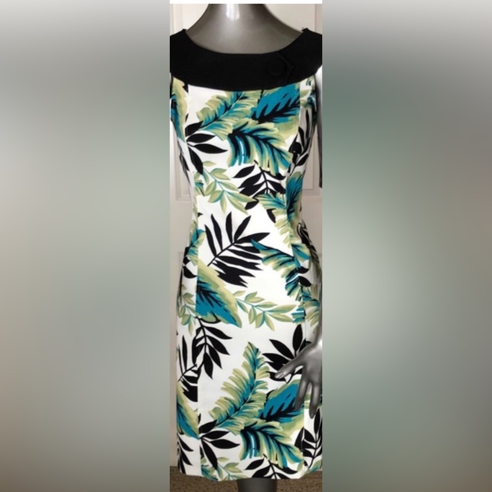 AB Studio Leaf Print Midi Dress - Black, Green, Blue